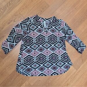 Geometric Patterned Blouse in Pink and Black